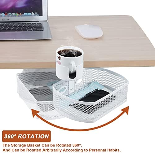 MASTLU Under Desk Organizer,Cup Holder,Table Management Tray, Swivel Pencil Drawer, Office No Drill Steel Organizers,360 Spin Hidden Storage Box with Sturdy C-Clamp,Easy Install (White) - Image 5