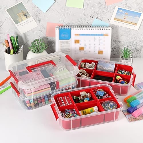JUXYES 4-Tiers Plastic Stack Carry Storage Containers Box wih Handle Lids - Image 4