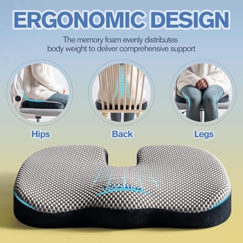 Mureon Office Chair Cushion, Memory Foam Seat Cushion, Breathable Mesh-Grey - Image 4