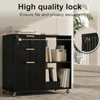 INNOD 3 Drawer Fluted Mobile Filing Cabinet with Lock, Lateral Rolling Under Desk File Cabinet, Wooden Printer Stand Table for Home Office Essentials Storage Organization Furniture Letters/A4(Black) - Image 5