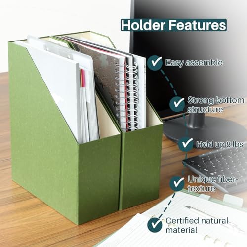 Magazine Holder - File Holder and Desk Organizer, Paperboard Book Organizer and Storage Box for Documents, Magazine Holder Rack for Classroom, Home, and Office (Leaf Green, 4-Pack) - Image 3