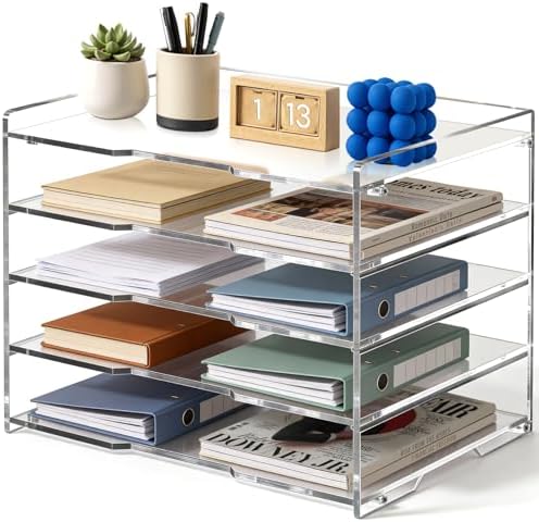 Leffis 5 Tier Large Capacity Acrylic Desk Organizer, Clear Paper Tray by Leffis