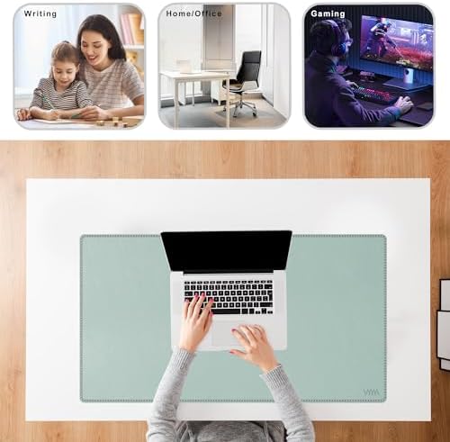 Vyaaa PU Leather Desk Mat, 39.4“ x 23.6” XXL Leather Desk Pad, Waterproof Extra Large Desk Mat, Large Mouse Pad, Desk Mats on top of Desks for Home or Office (Pink & Green) - Image 3