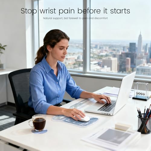 Ospelelf Mouse Pad with Wrist Rest and Ergonomic Gel Keyboard Hand Wrist, Support for Typing Gaming, Relieve Wrist Pain, Cool & Easy to Clean, for Office, Programmer, Home Computer Use, Silvery - Image 6