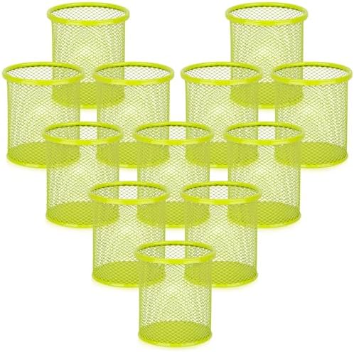 Segarty Pen Holer, 12 Pack Round Light Green Pencils Holder for Desk, Metal Mesh Pen Cup Container Marker Organizer Set for Office Supply, School, Home, Desktop Storage and Organization by Segarty