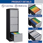 Fesbos File Cabinets - 4 Drawers Vertical 17.8" Deep Lockable Filing Cabinet - Black & Gray Metal Storage Cabinets for Home Office to Hanging Files Letter/Legal/F4/A4 Size - Image 4