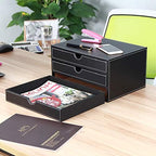 High-end PU Leather Desk Organizer File Cabinet Executive Office Supplies Desktop Filing A4 File Cabinet Stackable Storage Organizer Box with 3 Drawers (Black)… - Image 4