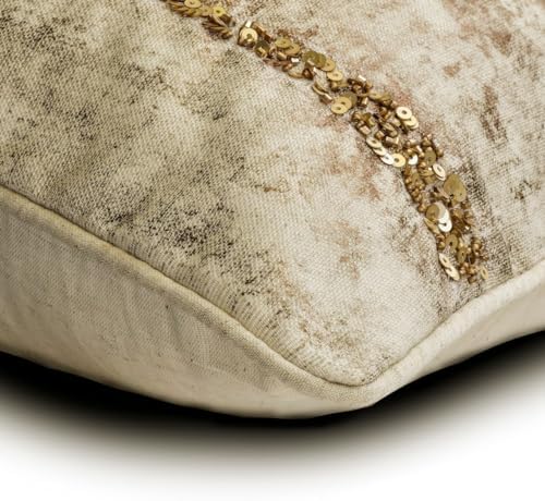 The HomeCentric Gold 12"x24" (30x60 cm) Lumbar Pillow Cover, Linen Beaded Sequins Oblong Pillow, Abstract Pattern Modern Style - Gold Rush - Image 2
