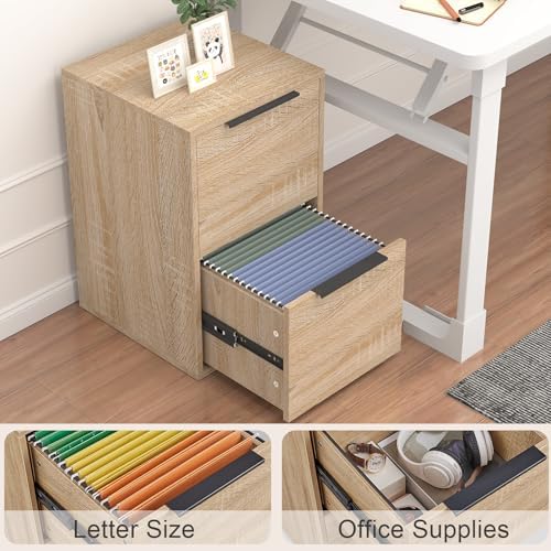 2 Drawer File Cabinet, Wood Filing Cabinet for Letter Size Filings, Under Desk Small Filing Cabinets for Home Office, Oak - Image 5