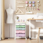 SYKIARIOL 5-Tier Rolling Cart with Drawers with Wooden Top, Ice Cream - Image 2