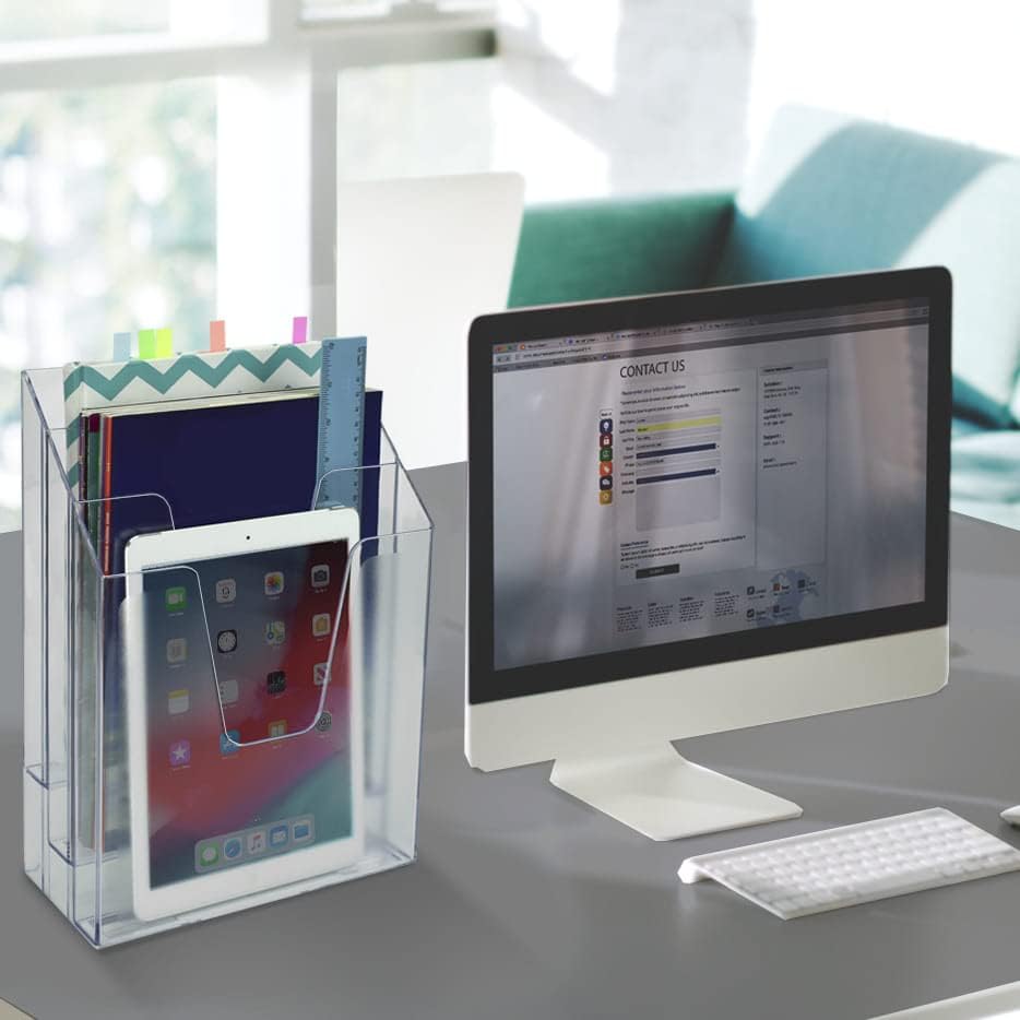 Acrimet Vertical Triple File Folder Holder Organizer Sorter, Clear - Image 6