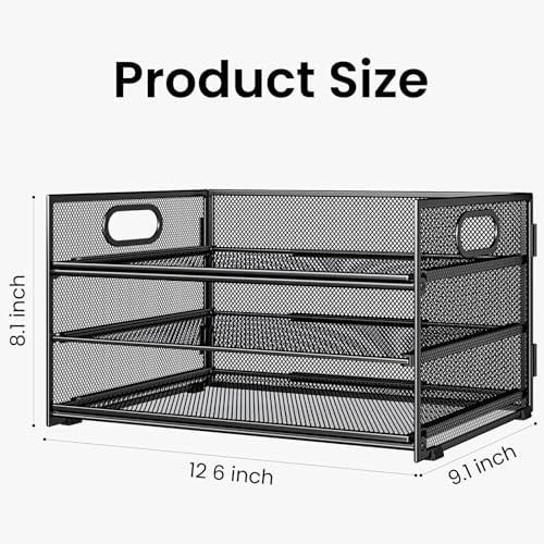 Subekyu 2-Pack 3-Tier Paper Letter Tray Organizer for Desk, Black Metal Mesh File Sorter Organizer with Handle and 1 PC Sliding Tray for Home Office School Desk Supplies Organization Storage - Image 4