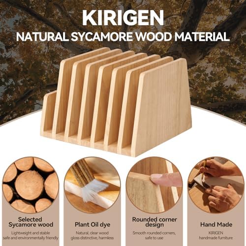 KIRIGEN Wooden File Organizer, 7-Slot Upright Holder for Desk Natural 7K-NA - Image 7