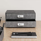 Bigso Birger 2-Drawer Canvas Fiberboard Easy Pull Handle Box - Desktop Drawers for A4 and Letter Size Papers - Desk Drawers with Metal Label Holder - 13.1in x 10in x 5.7in - Melange Grey - Image 6