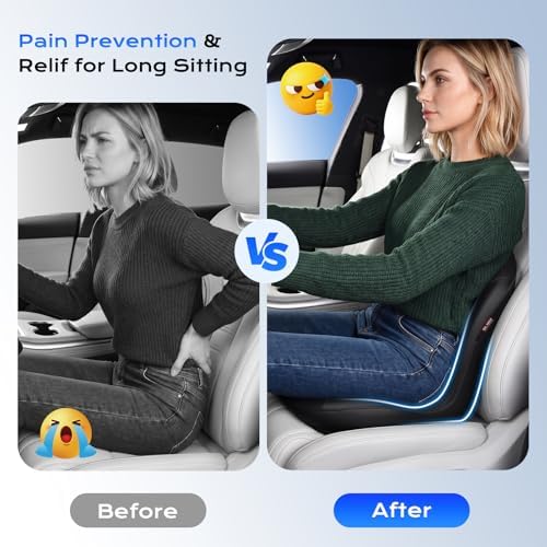Coverado Car Seat Cushion and Lumbar Support Pillow One Piece, Napa Leather Memory Foam Ergonomic Back Support Driving Seat Cushion for Back Pain, Non-Slip Washable Cushion for Car, Driver, Office - Image 4