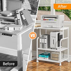3-Tier Large Printer Stand with Storage, Rolling Printer Cart with Lockable Wheels for Home, Office (White) - Image 6