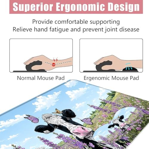 Large Keyboard Mouse Pad Set, Extended Mouse Pad+Keyboard Wrist Rest Support, Memory Foam Ergonomic Easy Typing, 4Pcs (31.5×11.8 in) Desk Pad Set for Office Home,Butterfly Cow in Flower Field - Image 5