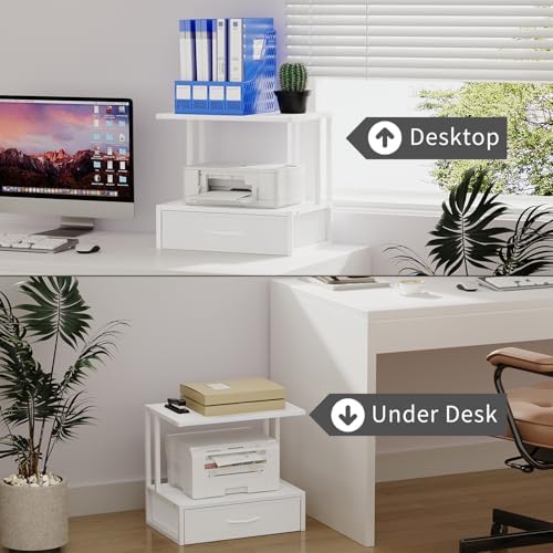 Printer Stand with Storage for Desk, with Fabric Drawer Desktop Printer Stand Shelf Organzier for Home Office, for Above and Under Desk Printer Table, Fax Machine Copier Scanner, White - Image 6
