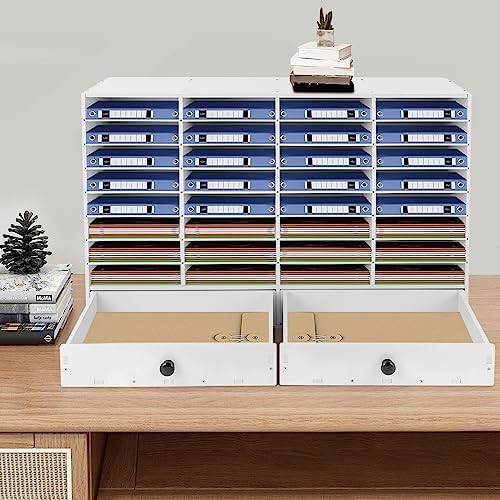 Literature Organizer, 32 Compartment Adjustable Mail Sorter with 2 Drawers Stackable File Sorter Paper Organizer for Home Office School Holds 110 pounds (White) - Image 3