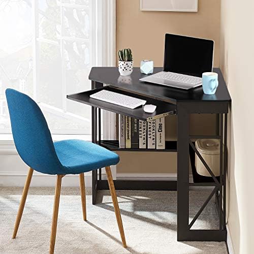 VECELO Corner Computer Desk 41 x 30 inches with Smooth Keyboard & Storage Shelves for Home Office Workstation, Black - Image 4