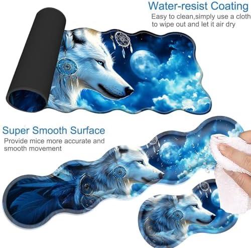 Desk Mat, Mouse Pad with Wrist Rest, 4-in-1 Large Mouse Pads for Desk, Ergonomic Mouse Pad and Keyboard Wrist Rest Gaming Keyboard Mat for Office,Wolf Dreamcatcher - Image 3