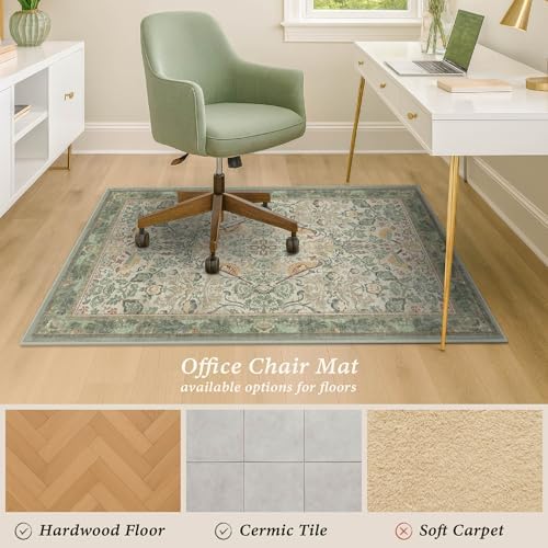 JTJ Office Chair Mat for Hardwood Floors, 36" x 48" Sage Green Vintage Rug - Image 6