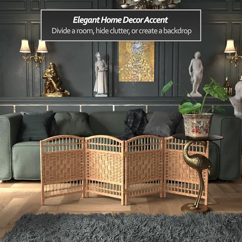 Red Lantern 2 ft. Short Fiber Weave Folding Screen - Natural - 4 Panels - Image 2