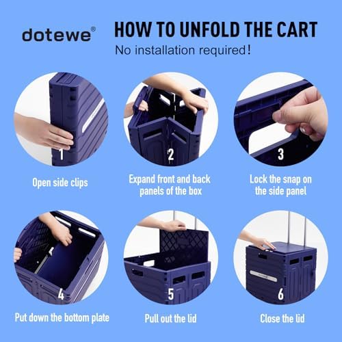 Folding Utility Cart Portable Rolling Crate Handcart Foldable Shopping Trolley Collapsible, with Lid, on Wheels, for Grocery, Garden, Office, Storage, Teacher, Tool (Purple) - Image 5