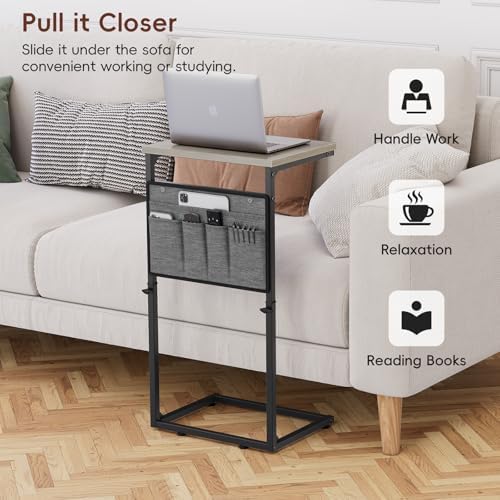 Vagusicc C Shaped End Table, 33'' Tall Side Table for Couch, Adjustable Height Small Couch Side Table for Small Spaces, C Table Slide Under Sofa Table TV Tray Arm Table for Living Room, Bedroom, Grey - Image 3