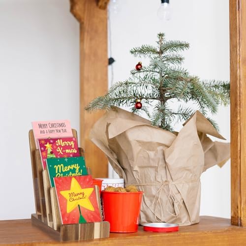 2 Pack 4 Tier Acacia Wood Brochure Holder Stand 6 x 9 inchLiterature Holder Flyer holder for 5.5 x 8.5 inch 5 x 7 inch Booklets Pamphlets Menus Magazines Multi Purpose Organizer - Image 5