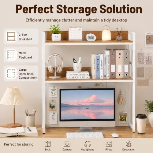 POWERSTONE 2-Tier Desktop Bookshelf for Monitors up to 32", White - Image 4