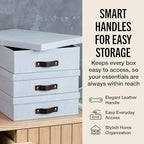 Bigso Oskar Canvas Fiberboard Document Letter Box - File Organizer Box for Important Paperwork - Document Storage with a Lid & Leather Handle - 3.3 in x 10.2 in x 13.8 in - 3 Pack - Ash - Image 5