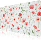 Watercolor Poppy Office Desk Mat 31.5" x 15.7" Desktop Mat PU Leather Large Mouse Pad White Mousepad Non-Slip Table Mat for Girls, Women, Home, Work, Computer, and Gaming by Unknown