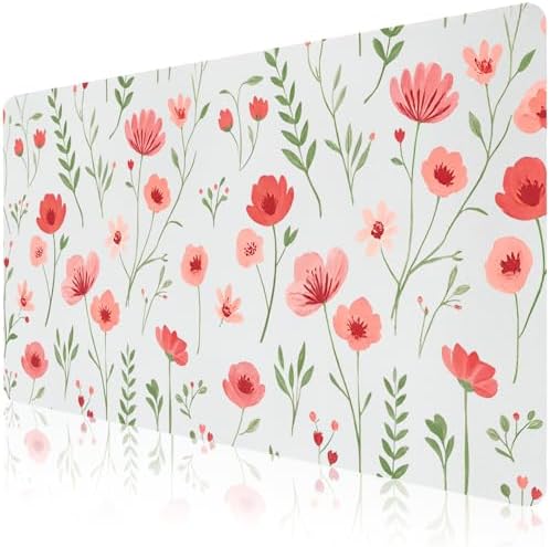 Watercolor Poppy Office Desk Mat 31.5" x 15.7" Desktop Mat PU Leather Large Mouse Pad White Mousepad Non-Slip Table Mat for Girls, Women, Home, Work, Computer, and Gaming by Unknown