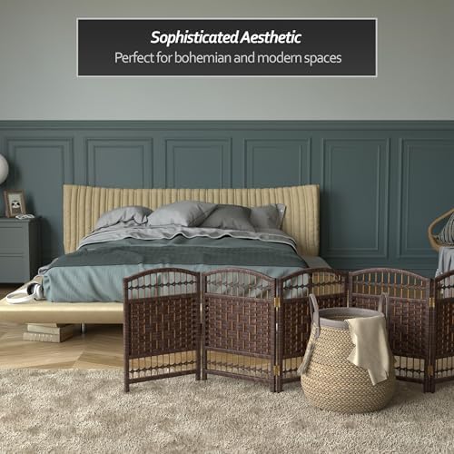 Red Lantern 2 ft. Short Fiber Weave Folding Screen - Dark Mocha - 6 Panels - Image 6