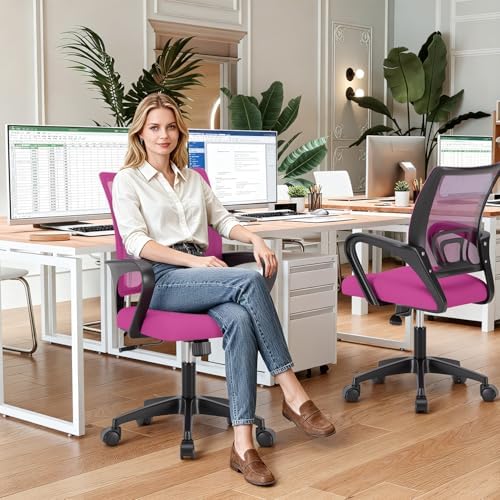 BestOffice Ergonomic Office Chair | Mid-Back Swivel Desk Chair | Pink - Image 2