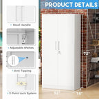 Greenvelly White Metal Storage Cabinet, 72" Steel Locking Cabinet with Doors and 4 Adjustable Shelves, Tall Tool Cabinets Lockable File Cabinet for Home Office, Metal Classroom Cabinet for Garage - Image 3