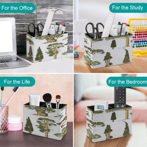 PU Leather Multi-Compartment Pen Holder Desktop Organizer Pencil Cup Storage Caddy for Office Home Supplies Hand Drawn Trees Pine Olive Olive Cypress Forest Growth Outdoor Ecology - Image 4