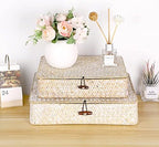 Hipiwe Set of 2 Flat Woven Wicker Basket Bins with Lid Natural Seagrass Box - Image 2