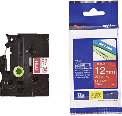 Brother TZe-435 Labelling Tape Cassette, White on Red, 12 mm (W) x 8 m (L), Laminated, Brother Genuine Supplies by Unknown