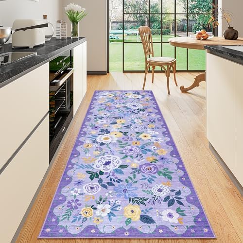 DUKINO 2x6 Runner Rug for Hallway, Washable Kitchen Rugs Non Slip, Purple by DUKINO