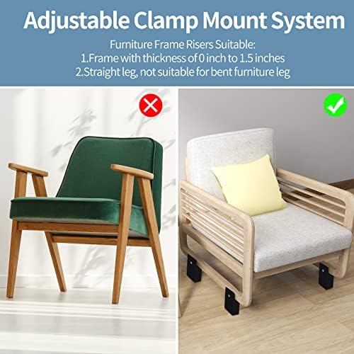 Bed Risers with Adjustable Screw Clamp, Fits Foot Thickness of Bed from 0 to 1.5 Inch, Elevation in Heights 4 Inch Heavy Duty Risers for Sofa Desk Table Cabinet Supports (4Pack, Brown) - Image 3