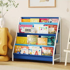 Aokitsink Kid Bookshelf for Kids Rooms, 4-Tier Blue Montessori Bookshelf,Toddler Children Bookshelf,Metal Kid's Book Storage Organizer for Boys Room Furniture Playroom Kindergarten by Aokitsink