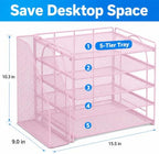 OPNICE Desk Organizer, 5-Tier Paper Organizer Letter Tray, Pink - Image 3
