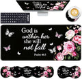Keyboard Wrist Rest and Mouse Pad with Wrist Support Set Ergonomic Coaster,Memory Foam,Easy Typing Pain Relief,Large XL Desk Mat 31.5"x 11.8",Floral Bible by CICPLKSE