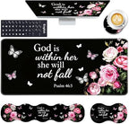 Keyboard Wrist Rest and Mouse Pad with Wrist Support Set Ergonomic Coaster,Memory Foam,Easy Typing Pain Relief,Large XL Desk Mat 31.5"x 11.8",Floral Bible by CICPLKSE