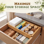 Yookeer 4 Pcs Expandable Drawer Organizer Adjustable Hanging Deep Drawer 11.4'' to 18.1'' Bamboo Wood Dividers Storage Tray for Desk Kitchen Bedroom Bathroom Office Supplies - Image 5