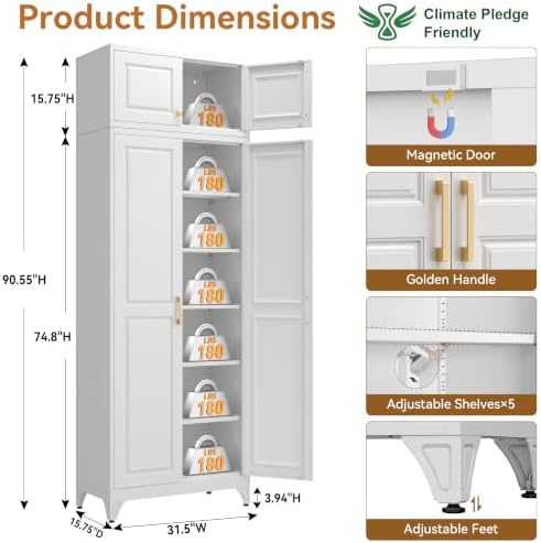 Polup 90" Pantry Cabinet, Tall Metal Storage Cabinet with Doors and Shelves - Image 3