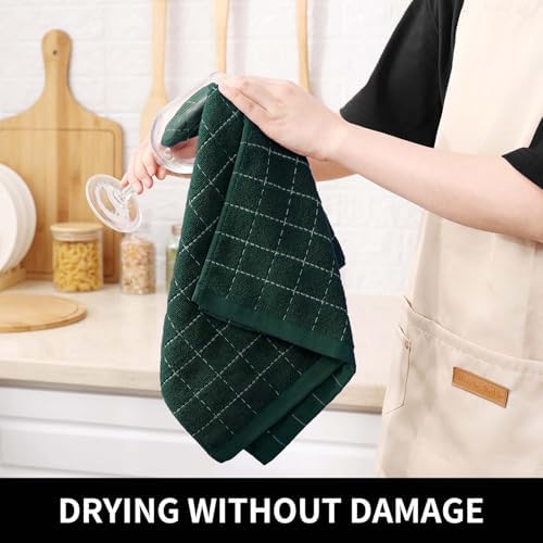 Homaxy Cotton Terry Kitchen Towels and Dishcloths Set of 8, Blackish Green - Image 5