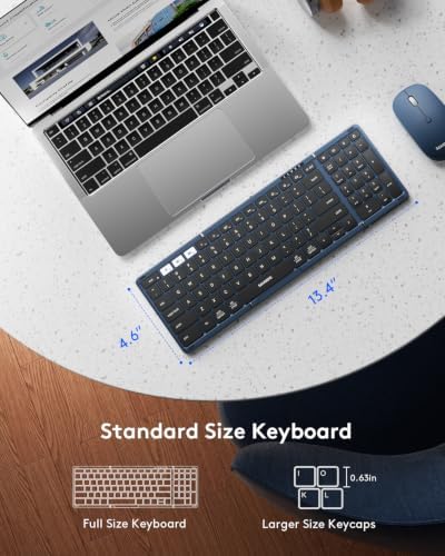Foldable Keyboard and Mouse, Samsers Folding Bluetooth Keyboard Combo, 2.4G + BT5.0 x 2, Full-Size Portable Travel Keyboard & Rechargeable Wireless Mouse for Windows Android iOS Mac OS, Ocean Blue - Image 3